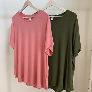 Bundle Lot of 2 Jersey Crewneck Pink Olive T-shirts XXL